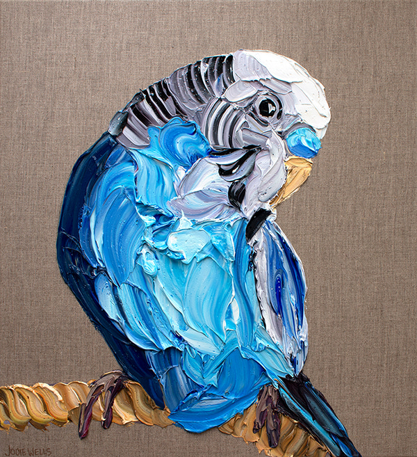 Sitting Pretty Blue Budgie by Jodie Wells | Lethbridge Gallery